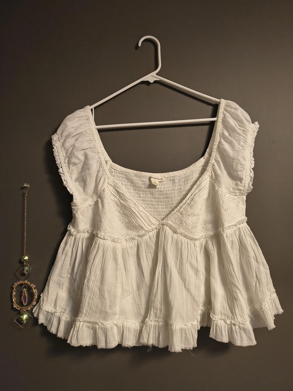 Aeropostale White Peasant Babydoll Top